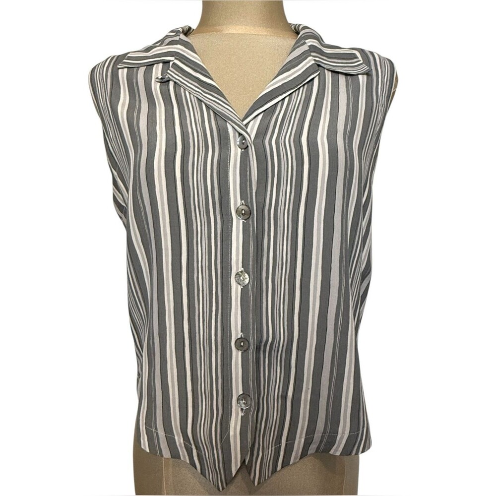 Vintage Jones & Co Striped Button Up Blouse Sleeveless Rayon S